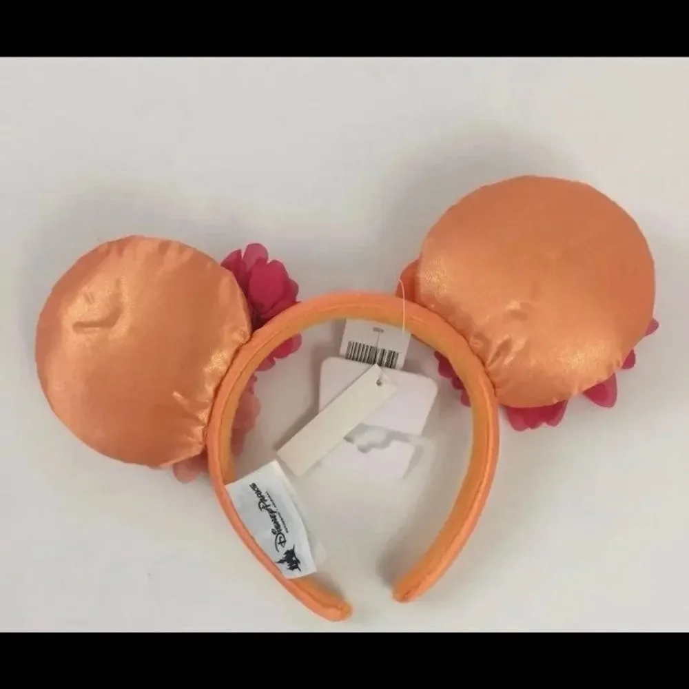 Disney Parks Flower & Garden Minnie Ear Headband Orange Pink Ruffle New